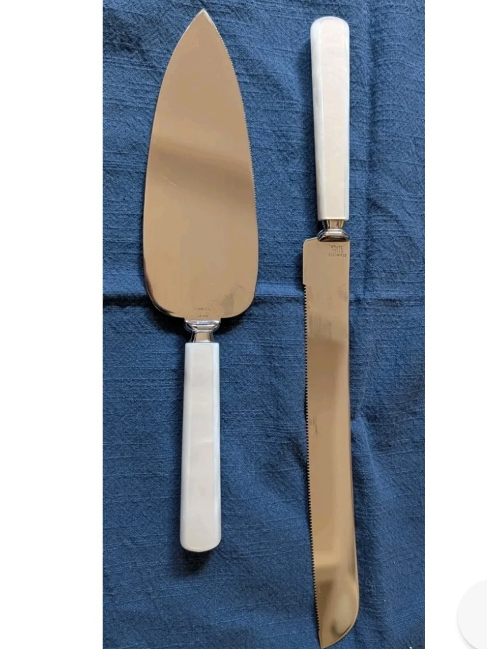 Wedding Cake Serving Set Knife & Server Iridescent White Handle Stainless Japan